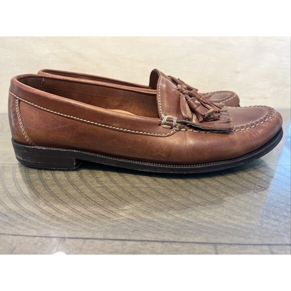 Cole Haan Brown Leather loafer Slip-On mens size 11 Tassel Fringe moc toe preppy - Picture 4 of 10
